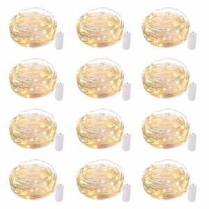 12 Pack Led Fairy Lights Battery Operated String Lights Waterproof Silver Wire 7 Feet 20 Led Firefly Starry Moon Lights for DIY Wedding Party Bedroom Patio Christmas (12 Pack, Warm White)