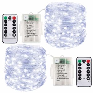 Fairy Lights Battery Operated, [2 Pack] 10M 100 LED Outdoor Waterproof Garden String Light, 8 Modes with Remote Timmer,Twinkle Copper Wire for Gazebo Camping Outside Christmas Decor(Cool White)