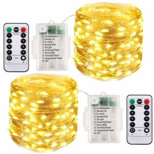 [2 Pack] Fairy Lights Battery Operated, 10M 100 LED String Lights Waterproof Outdoor/Indoor, 8 Modes with Remote Timmer, Twinkle Lighting for Gazebo Party Room Garland Xmas Decor (Warm White)